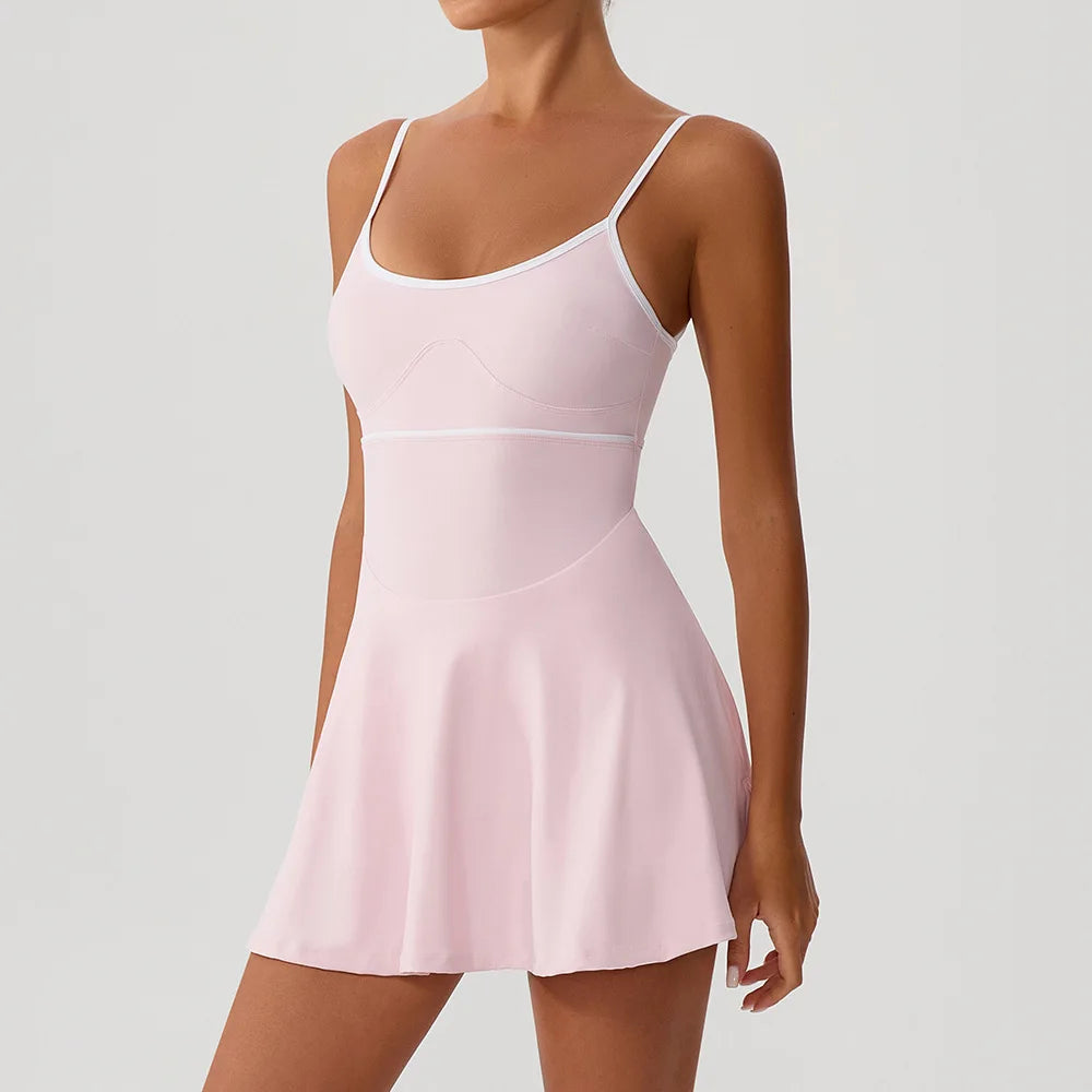 Women’s Performance Tennis Dress with Pockets – Built-In Shorts Court Activewear