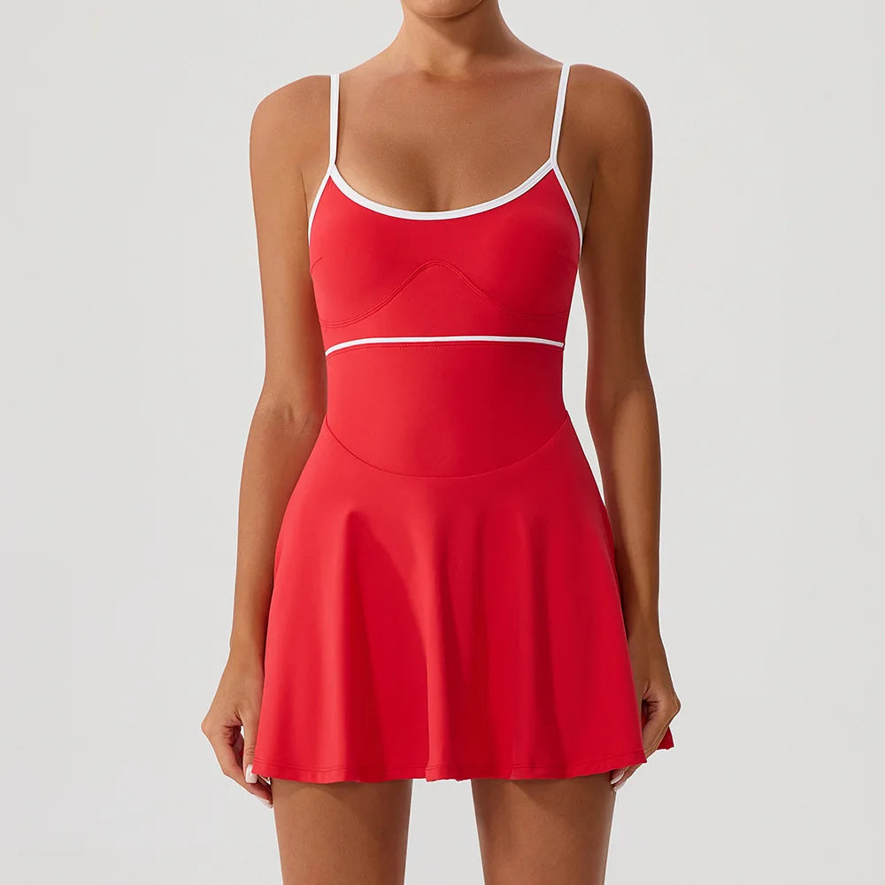 Women’s Performance Tennis Dress with Pockets – Built-In Shorts Court Activewear
