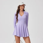 Women’s Tennis & Golf Dress – Long Sleeves Performance Court Dress for Padel, Workout & Yoga