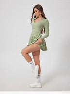 Women’s Tennis & Golf Dress – Long Sleeves Performance Court Dress for Padel, Workout & Yoga
