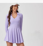Women’s Tennis & Golf Dress – Long Sleeves Performance Court Dress for Padel, Workout & Yoga