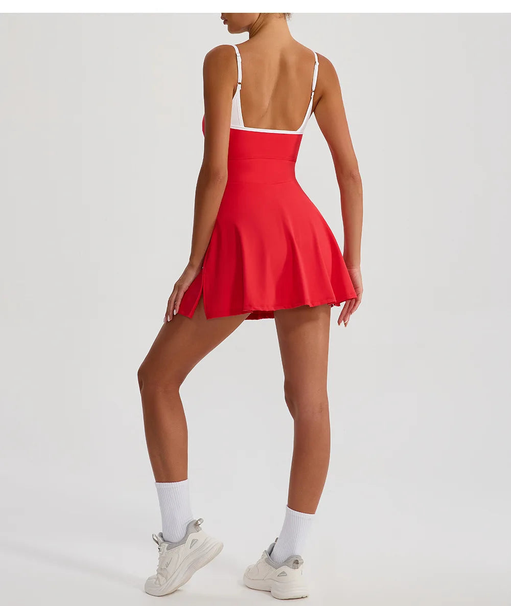 Women’s Performance Tennis Dress with Pockets – Built-In Shorts Court Activewear