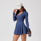 Women’s Tennis & Golf Dress – Long Sleeves Performance Court Dress for Padel, Workout & Yoga