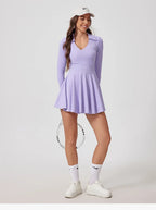Women’s Tennis & Golf Dress – Long Sleeves Performance Court Dress for Padel, Workout & Yoga