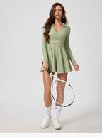 Women’s Tennis & Golf Dress – Long Sleeves Performance Court Dress for Padel, Workout & Yoga