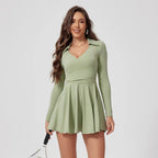 Women’s Tennis & Golf Dress – Long Sleeves Performance Court Dress for Padel, Workout & Yoga