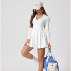 Women’s Tennis & Golf Dress – Long Sleeves Performance Court Dress for Padel, Workout & Yoga