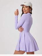 Women’s Tennis & Golf Dress – Long Sleeves Performance Court Dress for Padel, Workout & Yoga