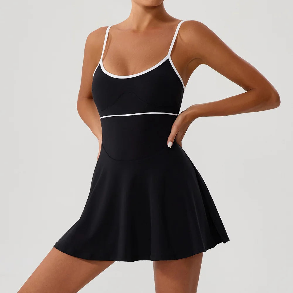 Women’s Performance Tennis Dress with Pockets – Built-In Shorts Court Activewear