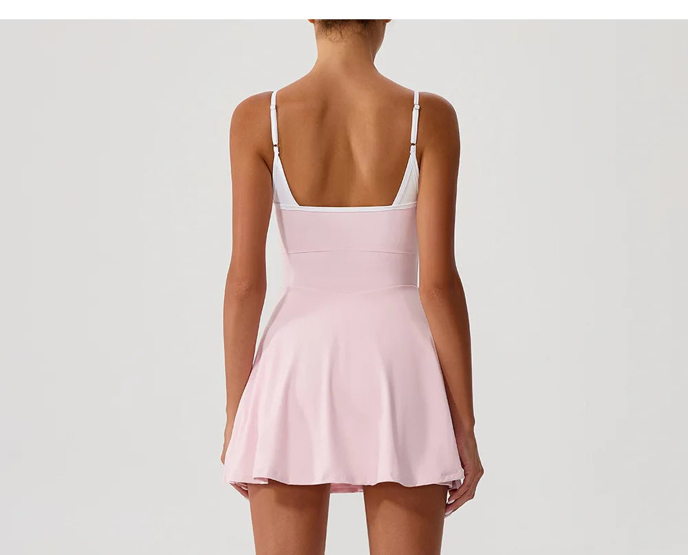 Women’s Performance Tennis Dress with Pockets – Built-In Shorts Court Activewear